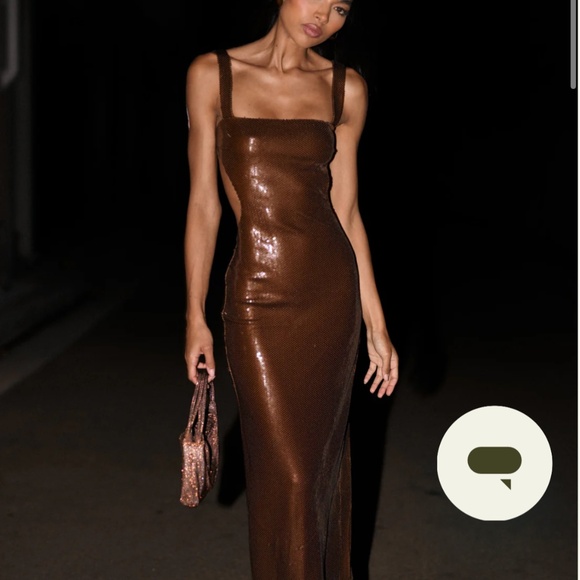 Adoria Sequin Cut Out Maxi Dress - Chocolate - Picture 1 of 3